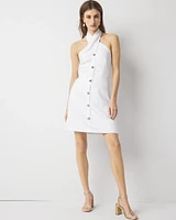 Button-Front Halter Mini Dress
