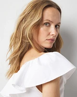 Petite One-Shoulder Poplin Ruffle Top