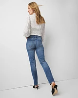 Petite High-Rise Novelty Side-Seam Straight Jeans
