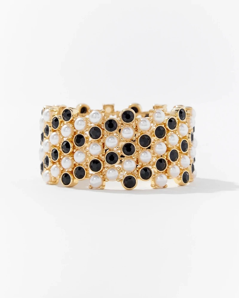 Black Crystal Pearl Stretch Bracelet