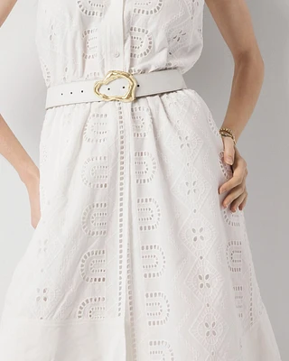 Leather Belt with Gold Sculptural Buckle