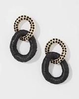 Black Raffia + Crystal Drop Earrings