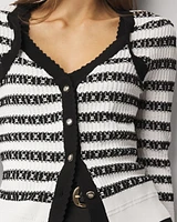 Textured Striped Sweater Cardigan