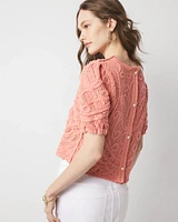 Puff Sleeve Crochet Sweater