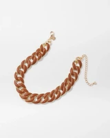 Cognac Textured Leather Link Necklace