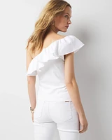 Petite One-Shoulder Poplin Ruffle Top