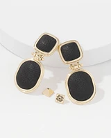 Black Textured Leather Drop Earrings