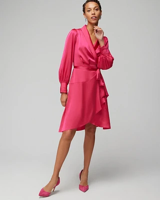 Long Sleeve Satin Wrap Mini Dress