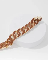 Cognac Textured Leather Link Bracelet