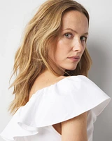 Petite One-Shoulder Poplin Ruffle Top