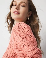 Puff Sleeve Crochet Sweater