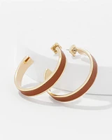 Cognac Textured Leather Hoop Earrings
