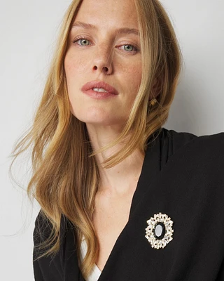 Art Deco Gold Crystal + Jet Brooch