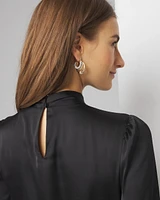 Long Sleeve Twisted Neck Satin Blouse