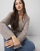 V-Neck Open Stitch Sequin Sweater
