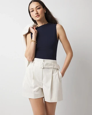 Petite Extra High-Rise Pinstripe Belted Short