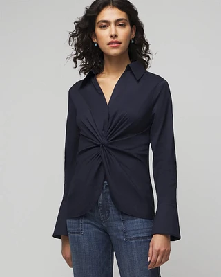 Petite Long Sleeve Twist Poplin Shirt