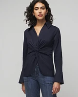 Petite Long Sleeve Twist Poplin Shirt