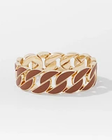 Cognac Textured Leather Link Bracelet
