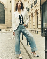 High-Rise Wide Leg Cuff Cropped Jean