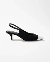 Cap Toe Suede Slingback Kitten Heels