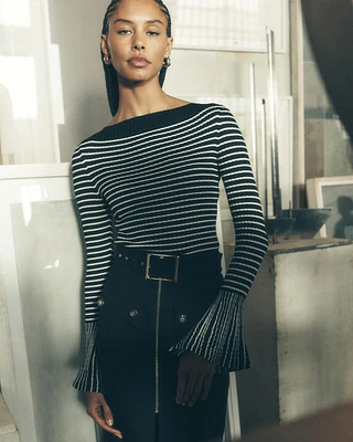 Striped Flared Cuff Sweater