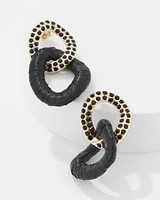 Black Raffia + Crystal Drop Earrings