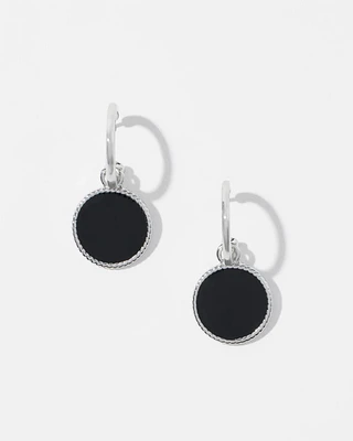 Black Enamel Hoop Drop Earrings