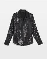 Satin + Sequin Striped Shirt