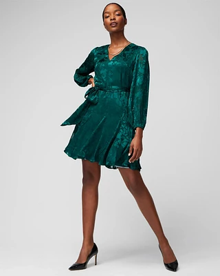 Long Sleeve Burnout V-Neck Godet Dress