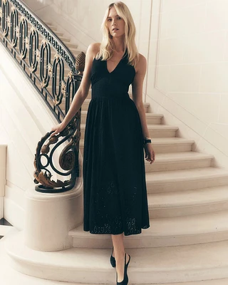 Eyelet Halter Midi Dress