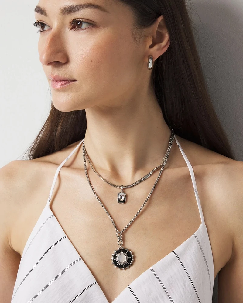 Silver Onyx Charm Necklace