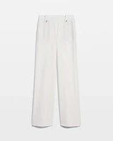 Pinstripe Button-Tab Wide Leg Trouser