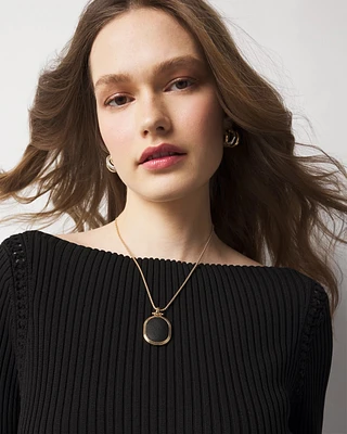 Black Textured Leather Pendant Necklace