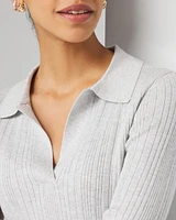 Ribbed Collar Metallic Pullover Sweater