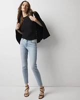 Side-Button Ribbed Crewneck Top