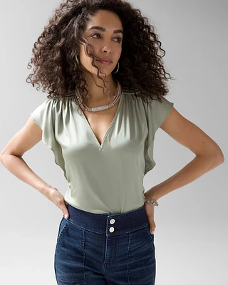 Flutter-Sleeve V-Neck Top