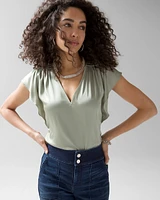 Flutter-Sleeve V-Neck Top