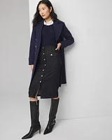 Button Front Denim Midi Skirt