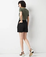 High-Rise Pleated Denim Short