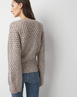 V-Neck Open Stitch Sequin Sweater