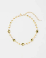 Olive + Gold Single Strand Necklace