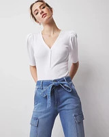 WHBM FORME™ Ribbed Stretch Henley Top