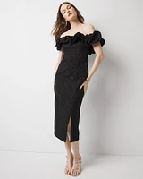 Off-the-Shoulder Jacquard Midi Dress