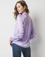Ruffle Sleeve Sheer Striped Blouse