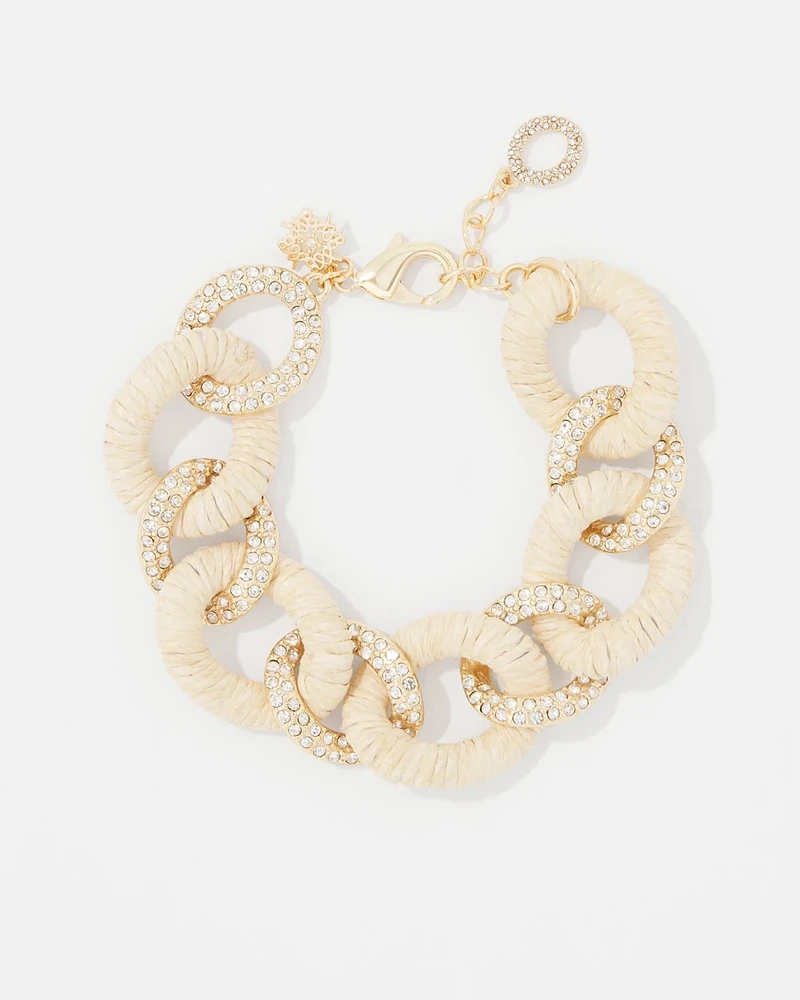 Natural Raffia + Crystal Link Bracelet