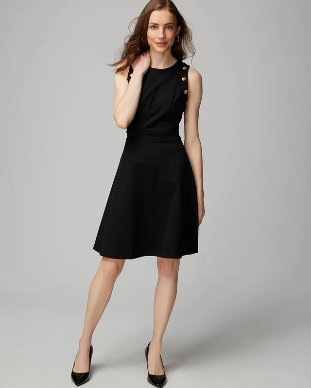 White House Black Market Luxe Stretch Button Detail Fit & Flare Dress |  Liberty Center