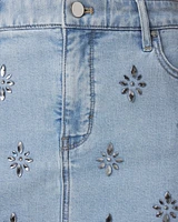 Embellished Denim A-Line Mini Skirt