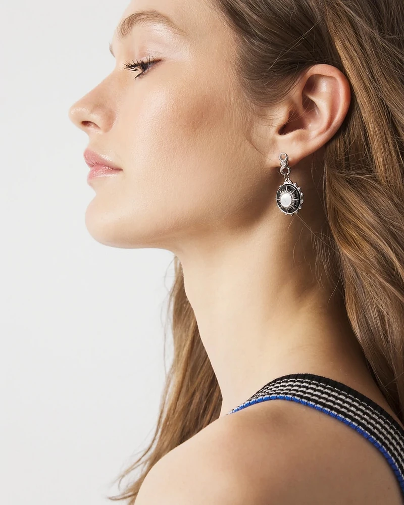 Silver Onyx Charm Drop Earrings