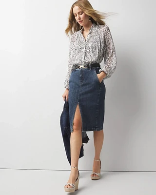 Petite Knee-Length Denim Pencil Skirt